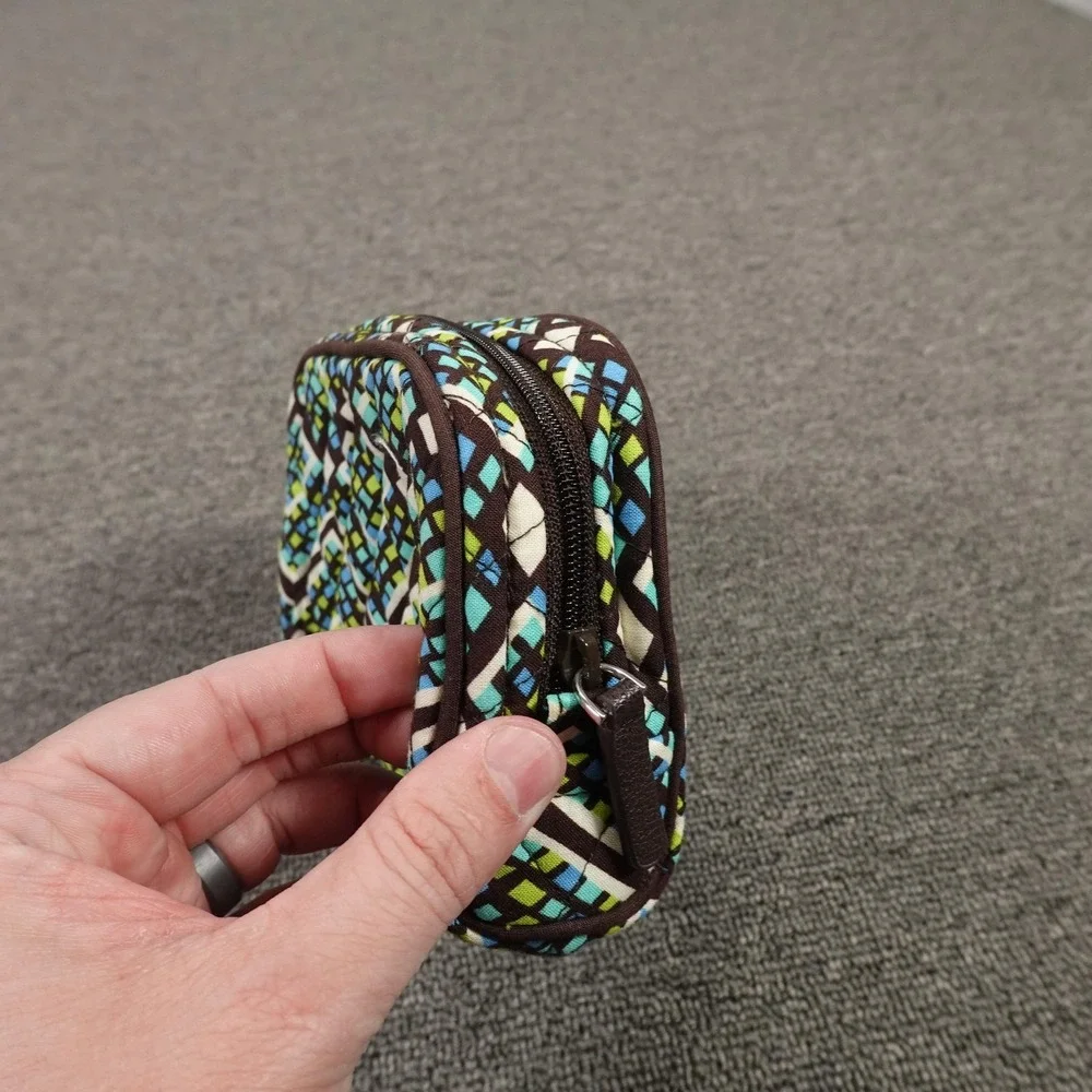 Vera Bradley Cosmetic Bag Blue Green Brown Quilted‎ Makeup Pouch Travel Zip Case
